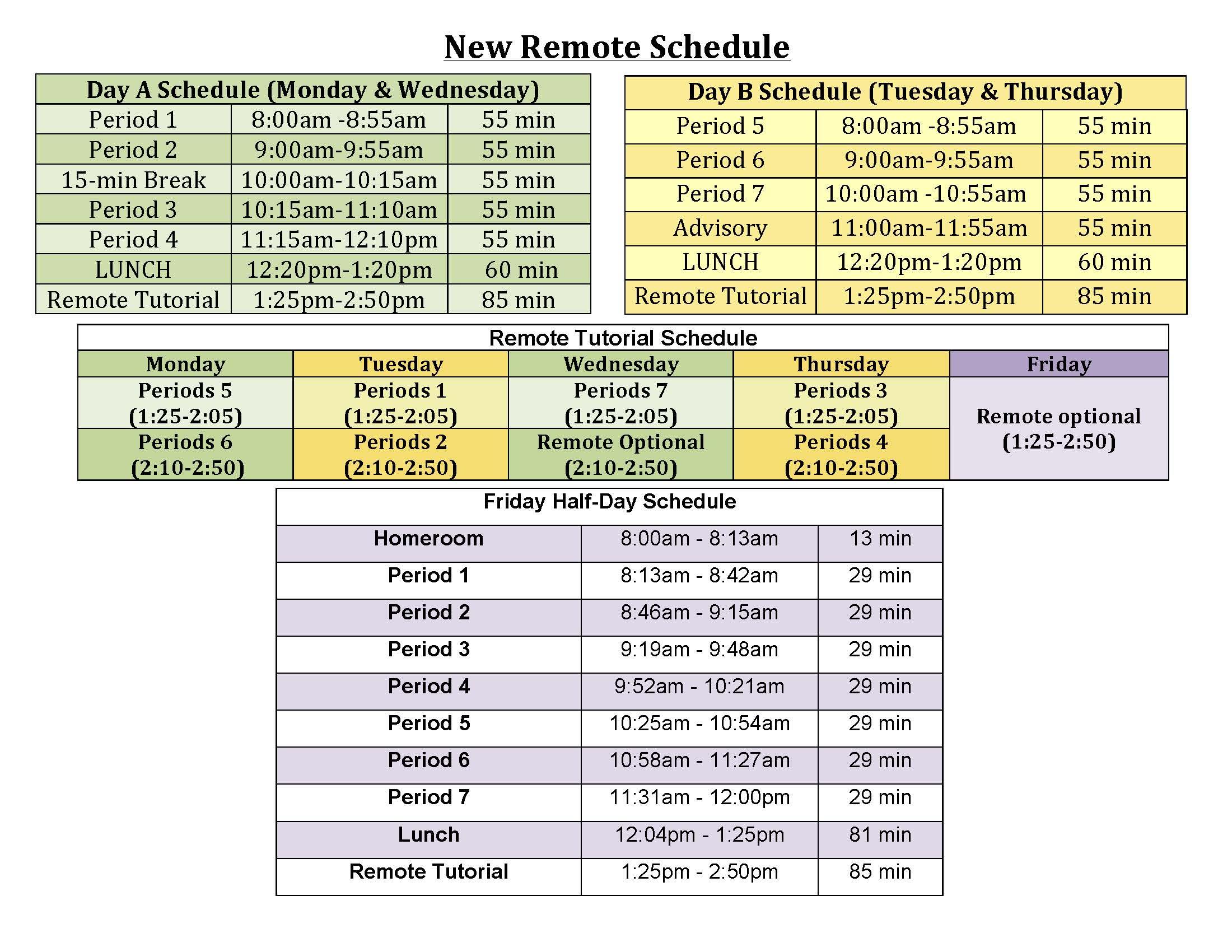 UACHS New Remote Learning Schedule